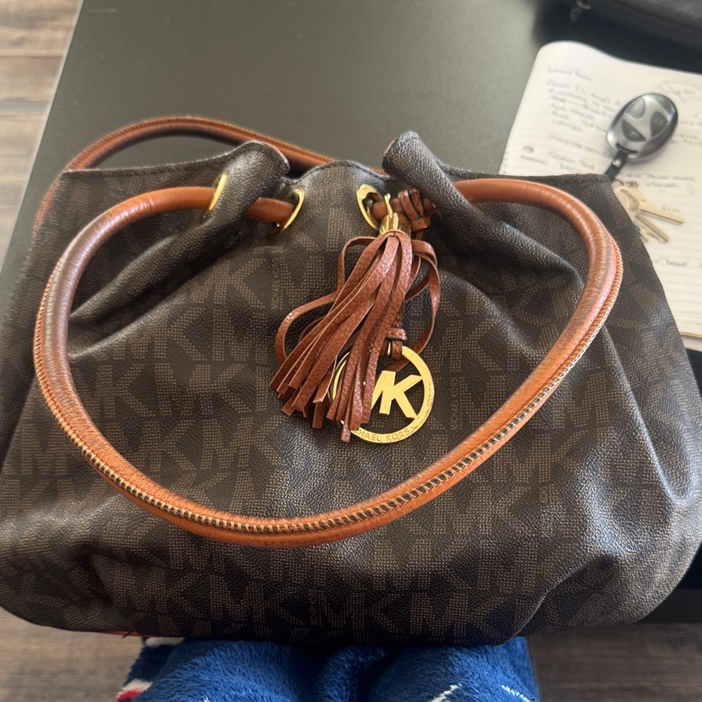 Michael Kors Dark Brown Shoulder Bag with Gold Accents